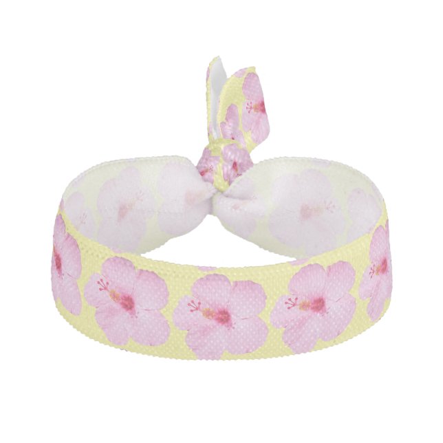Pink Hibiscus Tropical Flower Elastic Hair Tie (Front)