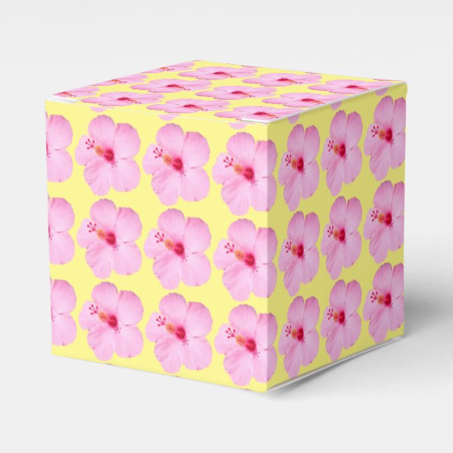 Pink Hibiscus Tropical Flower Favor Boxes (Front Side)
