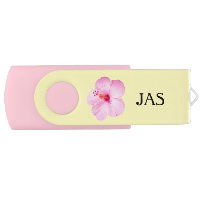 Pink Hibiscus Tropical Flower Flash Drive (Front)