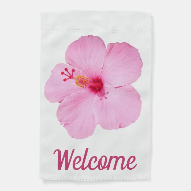 Pink Hibiscus Tropical Flower Garden Flag (Front)