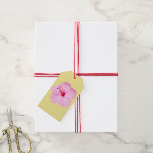 Pink Hibiscus Tropical Flower Gift Tags (With Twine)