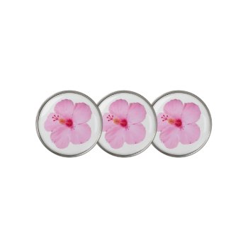 Pink Hibiscus Tropical Flower Golf Ball Marker by mlewallpapers at Zazzle