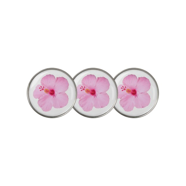Pink Hibiscus Tropical Flower Golf Ball Marker (3 Up)