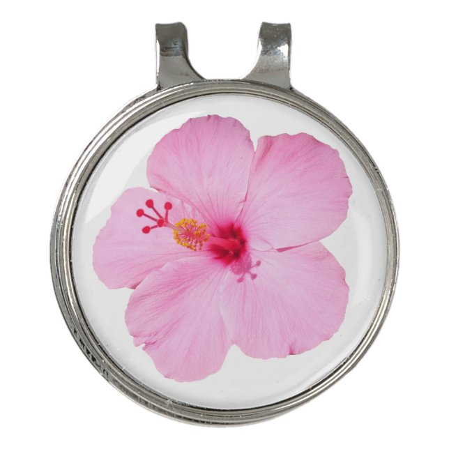 Pink Hibiscus Tropical Flower Golf Hat Clip (Front)