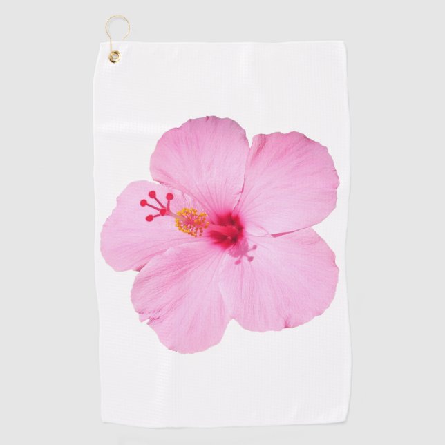 Pink Hibiscus Tropical Flower Golf Towel (Front)