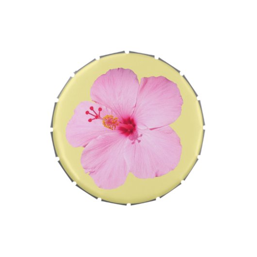 Pink Hibiscus Tropical Flower Jelly Belly Candy Tin (Top)