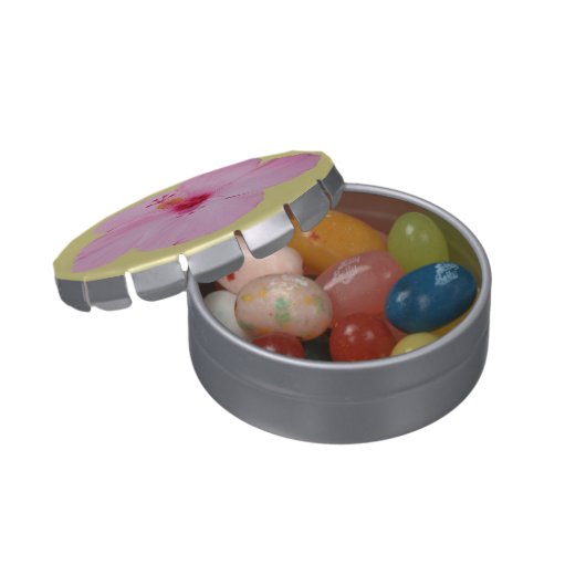 Pink Hibiscus Tropical Flower Jelly Belly Candy Tin (Opened)