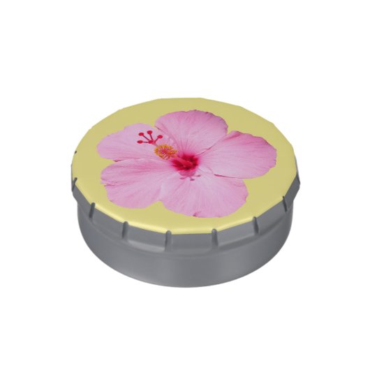 Pink Hibiscus Tropical Flower Jelly Belly Candy Tin (Side)