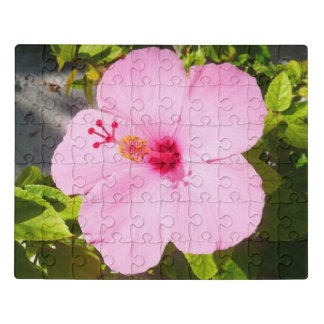 Pink Hibiscus Tropical Flower Jigsaw Puzzle