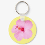 Pink Hibiscus Tropical Flower Keychain