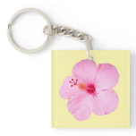 Pink Hibiscus Tropical Flower Keychain