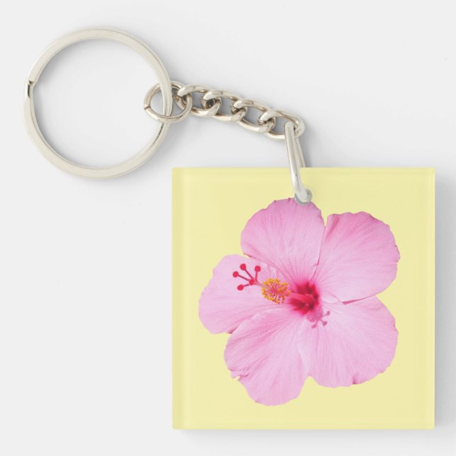 Pink Hibiscus Tropical Flower Keychain (Front)