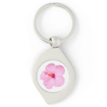 Pink Hibiscus Tropical Flower Keychain
