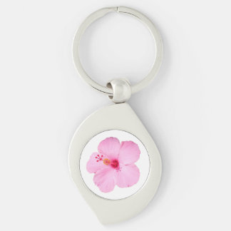 Pink Hibiscus Tropical Flower Keychain