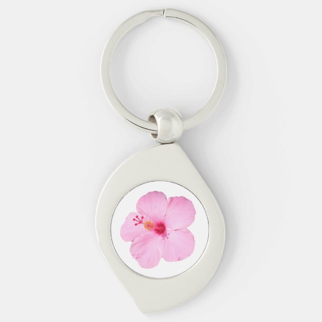 Pink Hibiscus Tropical Flower Keychain (Front)