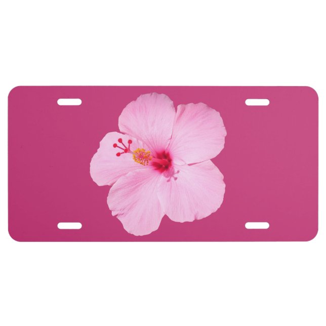 Pink Hibiscus Tropical Flower License Plate (Front)