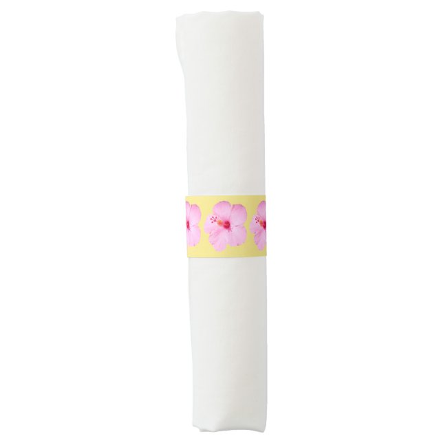 Pink Hibiscus Tropical Flower Napkin Bands (Front)