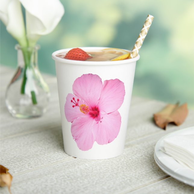 Pink Hibiscus Tropical Flower Paper Cups (Insitu)