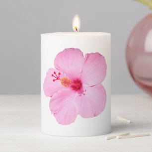 Pink Hibiscus Tropical Flower Pillar Candle