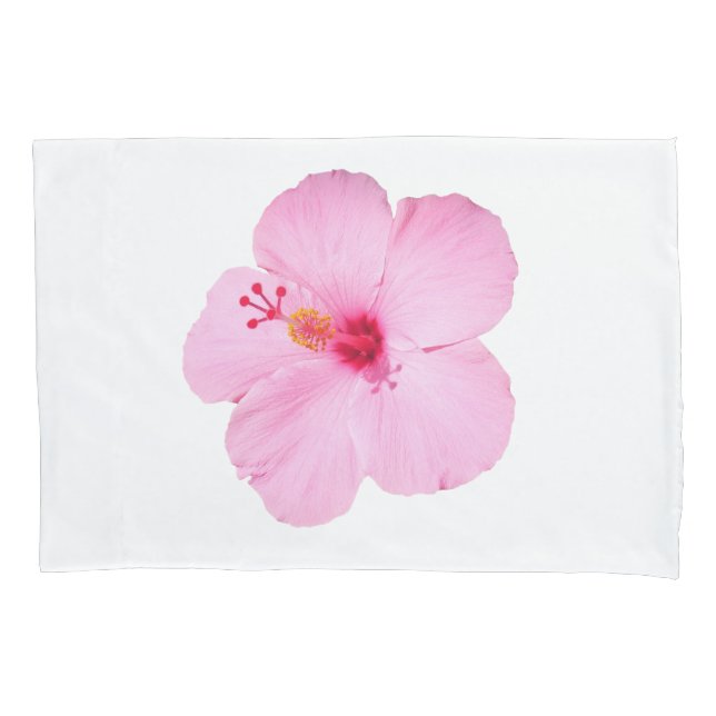 Pink Hibiscus Tropical Flower Pillow Case (Front)
