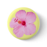 Pink Hibiscus Tropical Flower Pinback Button