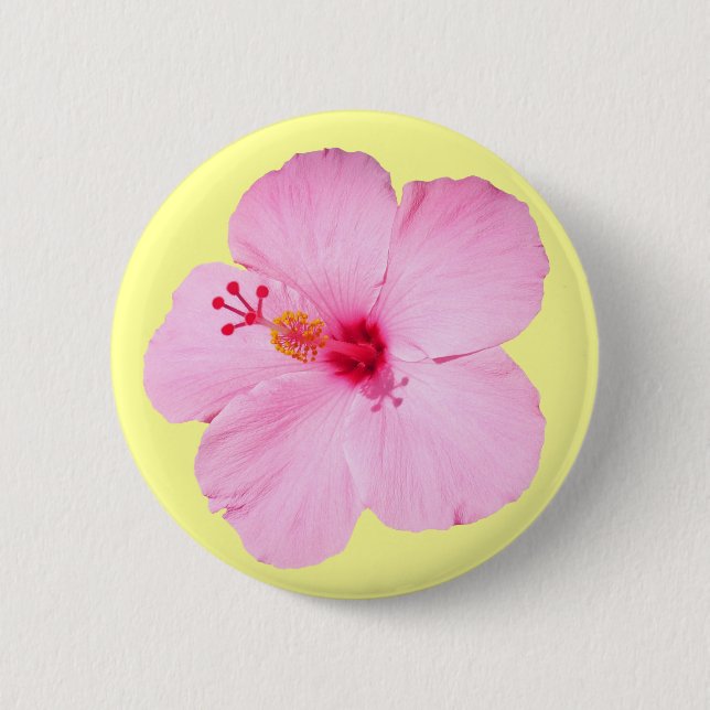 Pink Hibiscus Tropical Flower Pinback Button (Front)
