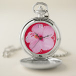 Pink Hibiscus Tropical Flower Pocket Watch
