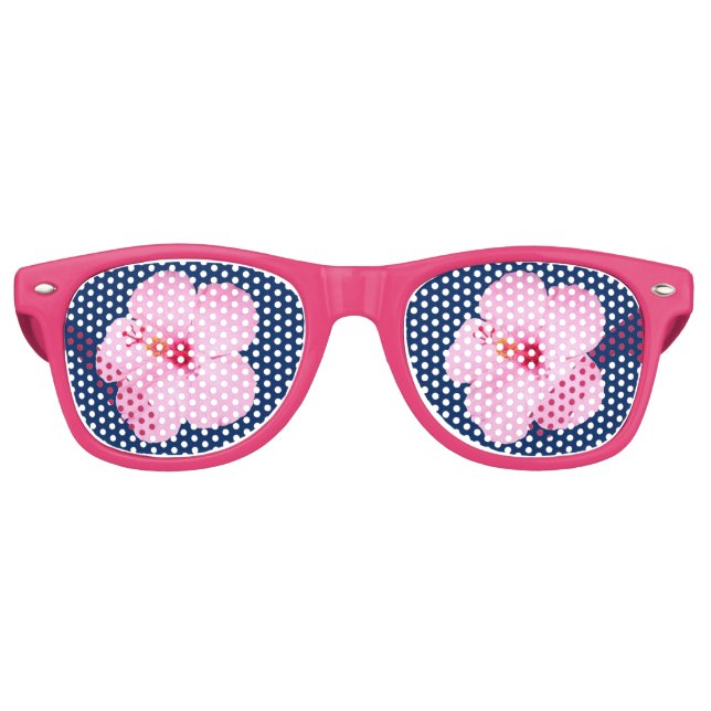 Pink Hibiscus Tropical Flower Retro Sunglasses (Front)