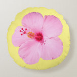 Pink Hibiscus Tropical Flower Round Pillow