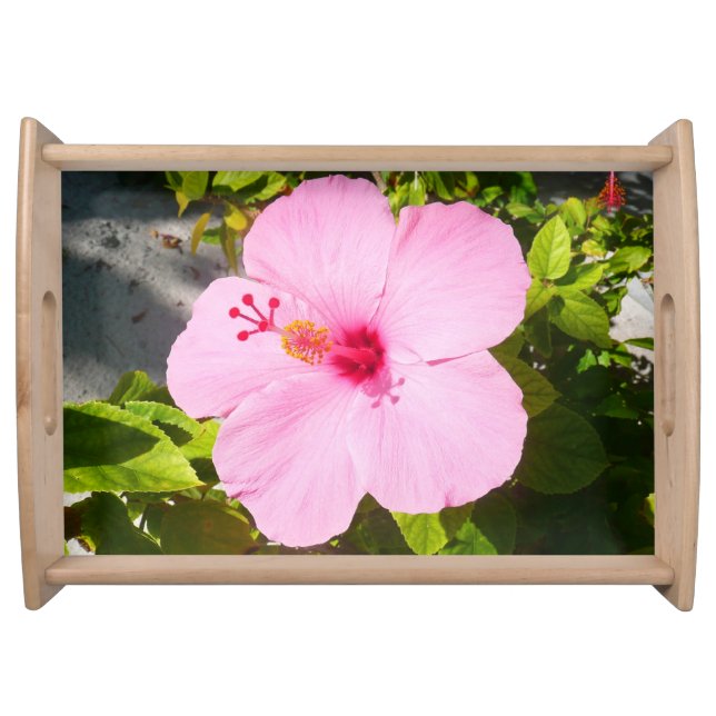 Pink Hibiscus Tropical Flower Serving Tray (Front)