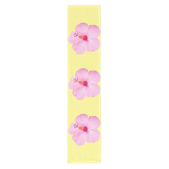 Pink Hibiscus Tropical Flower Short Table Runner (Front)