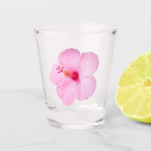 Pink Hibiscus Tropical Flower Shot Glass (Front)