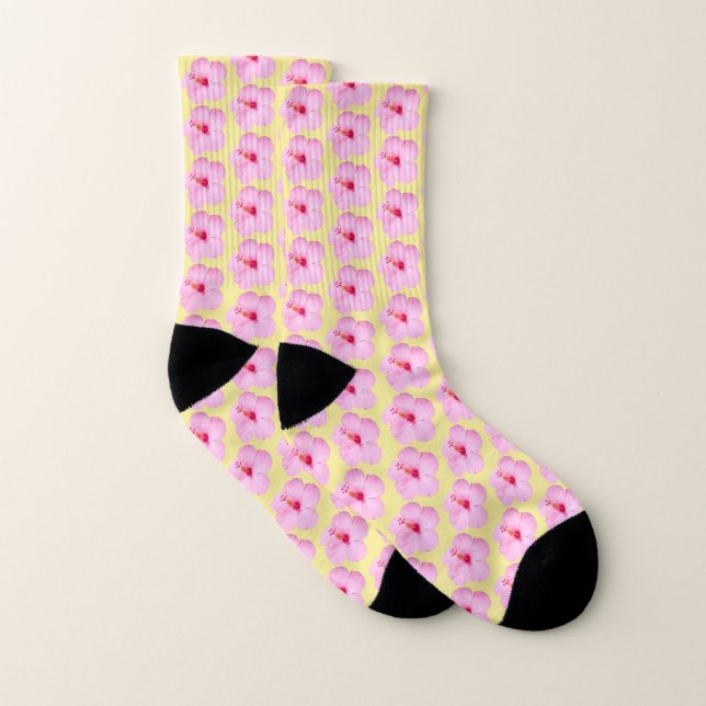 Pink Hibiscus Tropical Flower Socks (Pair)