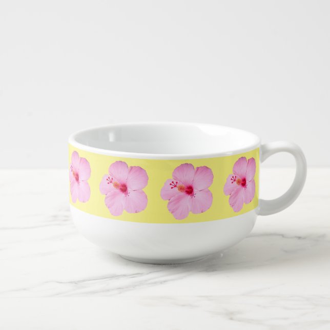 Pink Hibiscus Tropical Flower Soup Mug (Left)