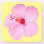 Pink Hibiscus Tropical Flower Square Paper Coaster