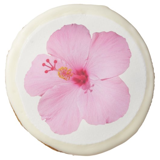 Pink Hibiscus Tropical Flower Sugar Cookie (Front)