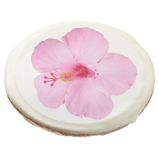 Pink Hibiscus Tropical Flower Sugar Cookie (Angled)