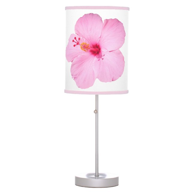 Pink Hibiscus Tropical Flower Table Lamp (Front)