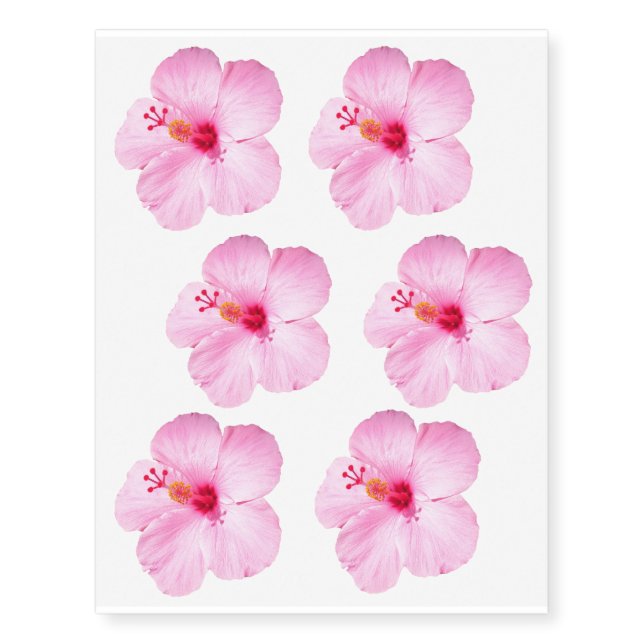 Pink Hibiscus Tropical Flower Temporary Tattoos (Front)