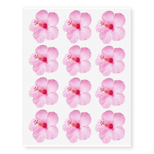 Pink Hibiscus Tropical Flower Temporary Tattoos (Front)