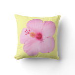 Pink Hibiscus Tropical Flower Throw Pillow