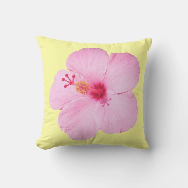 Pink Hibiscus Tropical Flower Throw Pillow (Front)