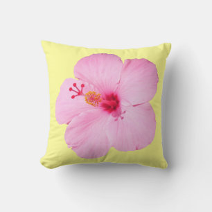 Pink Hibiscus Tropical Flower Throw Pillow