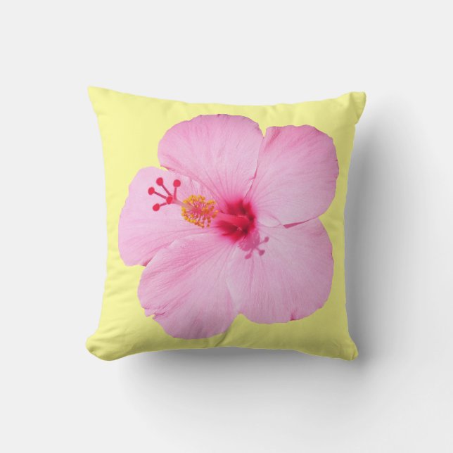 Pink Hibiscus Tropical Flower Throw Pillow (Front)