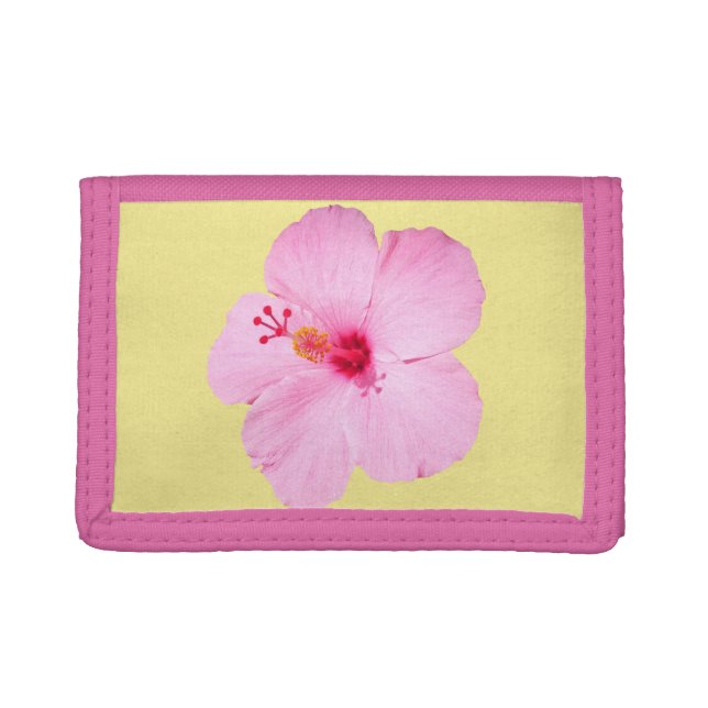 Pink Hibiscus Tropical Flower Tri-fold Wallet (Front)