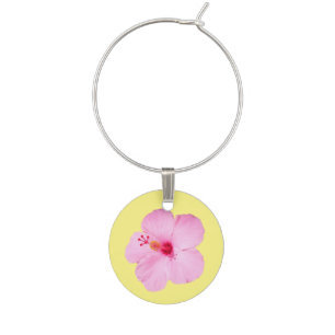 Pink Hibiscus Tropical Flower Wine Glass Charm