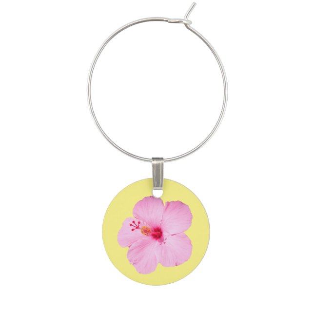 Pink Hibiscus Tropical Flower Wine Glass Charm (Front)