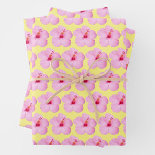 Pink Hibiscus Tropical Flower Wrapping Paper Sheets