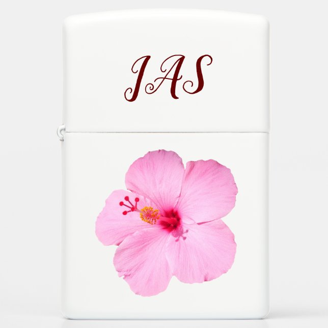 Pink Hibiscus Tropical Flower Zippo Lighter (Front)