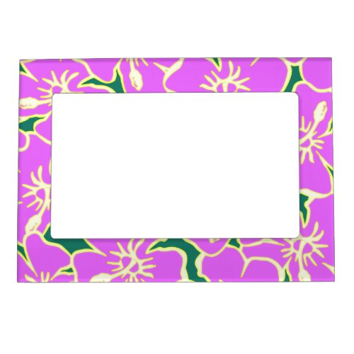 Pink Hibiscus Tropical Flowers Hawaiian Luau Decor Magnetic Photo Frame